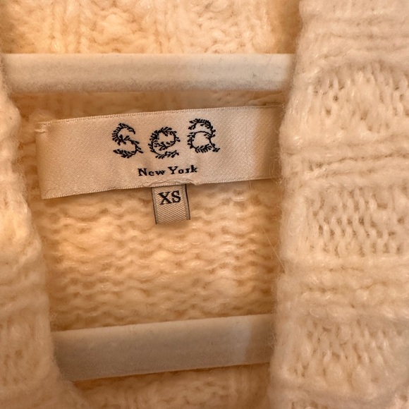 Sea Cream and Red Cowl Neck Sweater with Puffy Sleeves - Picture 3 of 3